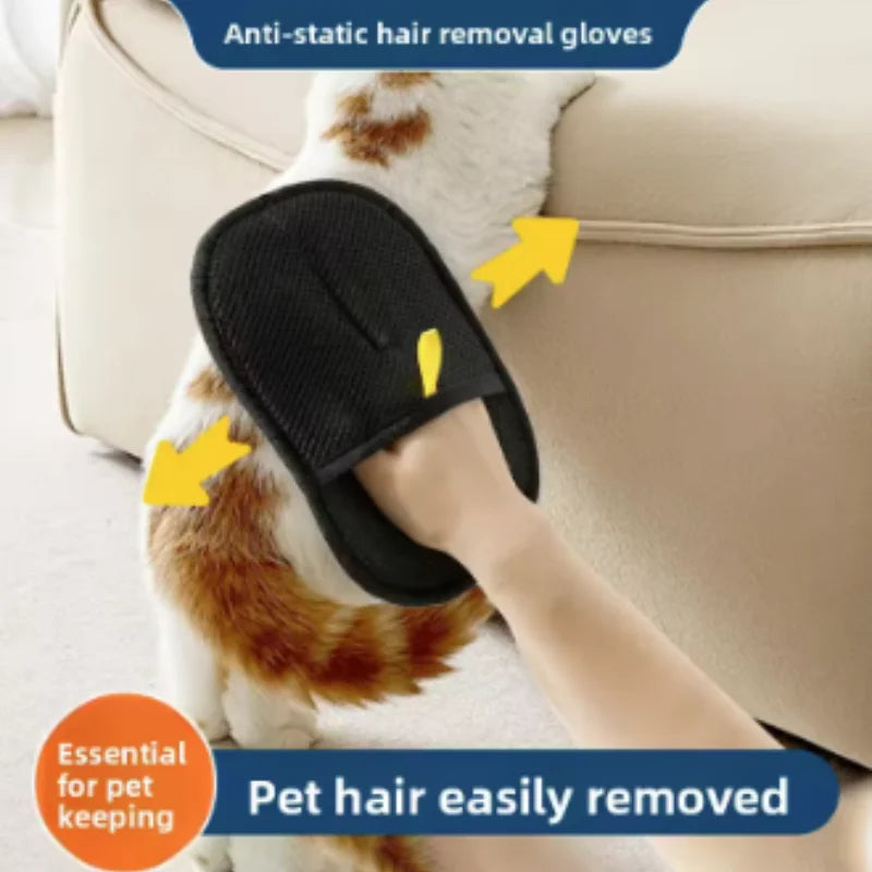 Magic Lint & Pet Hair Removal Gloves Black Plastic Grooming Glove for Home Sofa Carpet Cleaning 20x15cm Size