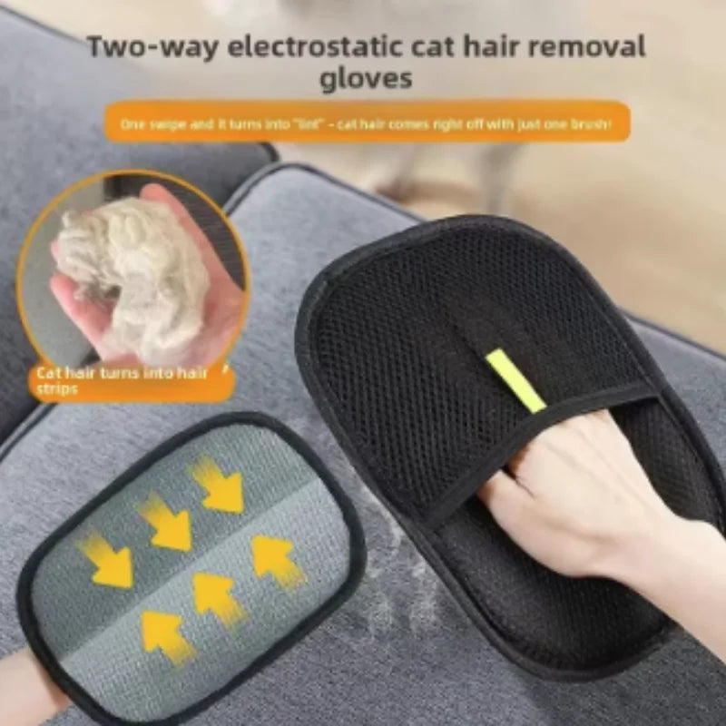 Magic Lint & Pet Hair Removal Gloves Black Plastic Grooming Glove for Home Sofa Carpet Cleaning 20x15cm Size